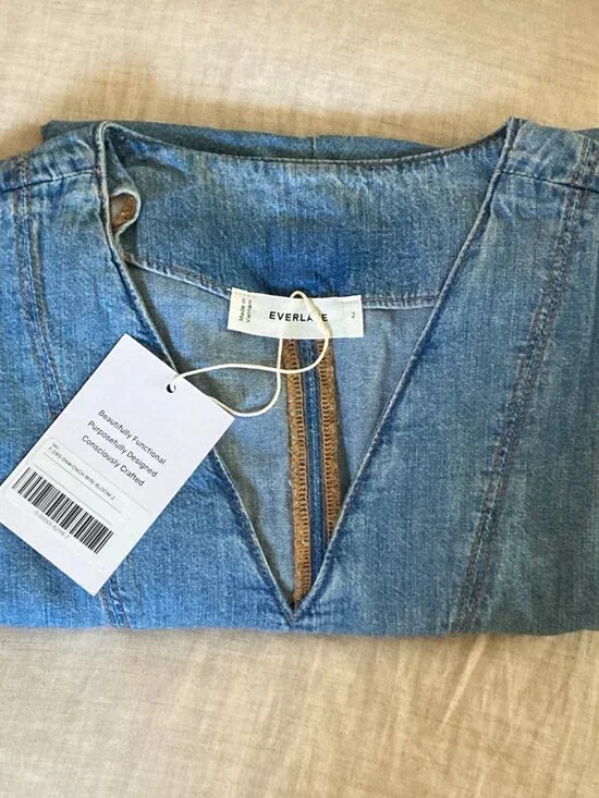 NWT Womens Everlane Denim Short-Sleeve Dress - Light Indigo - Size 2 - Picture 9 of 9